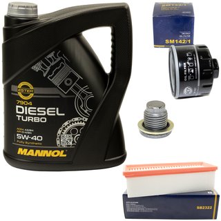 Motorl Set 5W40 Diesel Turbo 5 Liter + lfilter SM142/1 + lablassschraube 101250 + Luftfilter SB2322