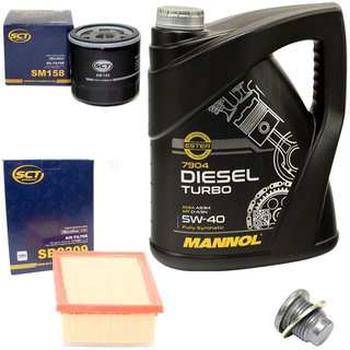 Engine oil set 5W40 Diesel Turbo 5 liters + oil filter SM158 + Oildrainplug 101250 + Airfilter SB2209