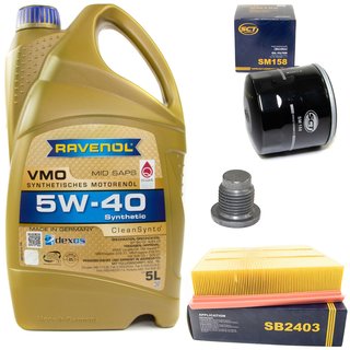 Motorl Set VMO 5W-40 5 Liter + lfilter SM158 + lablassschraube 48880 + Luftfilter SB2403