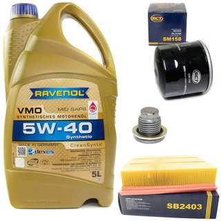 Engineoil set VMO SAE 5W-40 5 liters + Oil Filter SM158 + Oildrainplug 101250 + Airfilter SB2403