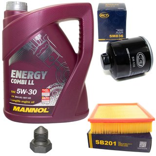Engine Oil Set 5W-30 5 liters + oil filter SCT SM836 + Oildrainplug 03272 + Airfilter SB201