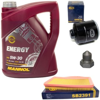 Engine Oil Set 5W-30 5 liters + oil filter SCT SM836 + Oildrainplug 03272 + Airfilter SB2391
