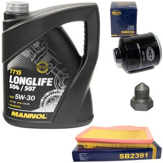 Engineoil set Longlife 5W30 API SN 5 liters + Oil Filter SM836 + Oildrainplug 03272 + Airfilter SB2391