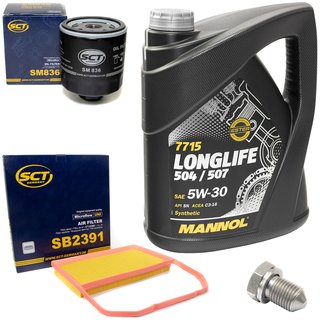Motorl Set Longlife 5W-30 5 Liter + lfilter SM836 + lablassschraube 15374 + Luftfilter SB2391