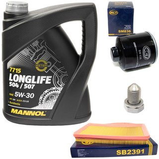 Engineoil set Longlife 5W30 API SN 5 liters + Oil Filter SM836 + Oildrainplug 15374 + Airfilter SB2391
