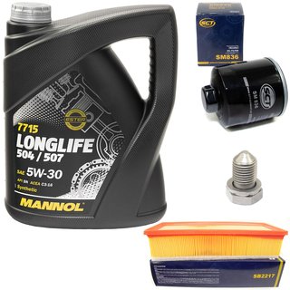Engineoil set Longlife 5W30 API SN 5 liters + Oil Filter SM836 + Oildrainplug 15374 + Airfilter SB2217