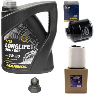 Engineoil set Longlife 5W30 API SN 5 liters + Oil Filter SM836 + Oildrainplug 03272 + Airfilter SB2309