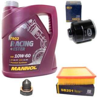 Motorl Set Racing+Ester 10W-60 4 Liter + lfilter SM836 + lablassschraube 12281 + Luftfilter SB201