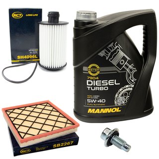 Motorl Set 5W40 Diesel Turbo 5 Liter + lfilter SH4096L + lablassschraube 48881 + Luftfilter SB2267