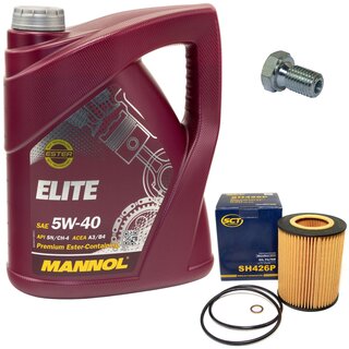 Engine Oil Set 5W40 5 liters + Oilfilter SCT SH 426 P + Oildrainplug 48893