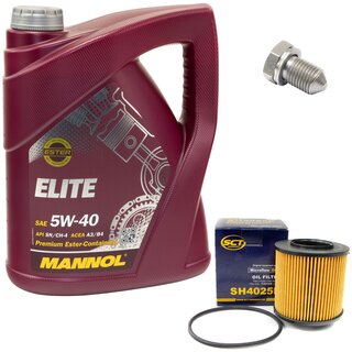 Engine Oil Set 5W40 5 liters + Oilfilter SCT SH 4025 P + Oildrainplug 15374