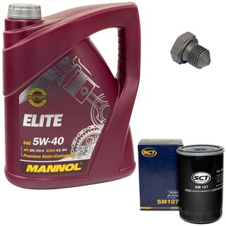 Engine Oil Set 5W40 5 liters + Oilfilter SCT SM 107 + Oildrainplug 03272