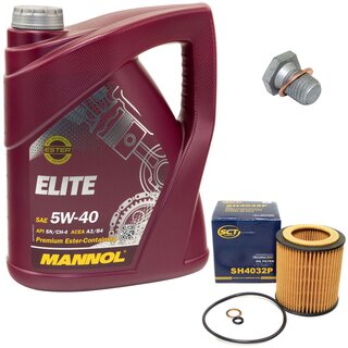 Engine Oil Set 5W40 5 liters + Oilfilter SCT SH 4032 P + Oildrainplug 100551
