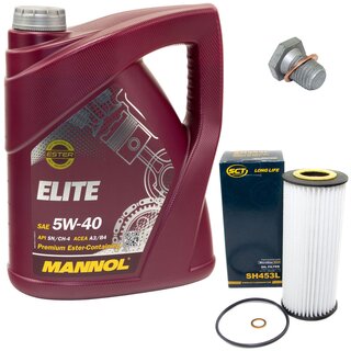 Engine Oil Set 5W40 5 liters + Oilfilter SCT SH 453 L + Oildrainplug 100551