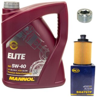 Engine Oil Set 5W40 5 liters + Oilfilter SCT SH 4797 P + Oildrainplug 38179