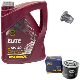 Engine Oil Set 5W40 5 liters + Oilfilter SCT SM 118 + Oildrainplug 48880