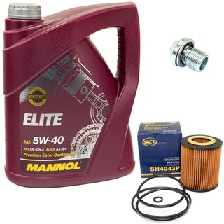 Engine Oil Set 5W40 5 liters + Oilfilter SCT SH 4043 P + Oildrainplug 31119