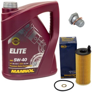 Engine Oil Set 5W40 5 liters + Oilfilter SCT SH 4076 P + Oildrainplug 100551