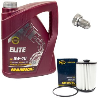 Engine Oil Set 5W40 5 liters + Oilfilter SCT SH 4091 L + Oildrainplug 15374