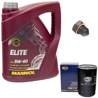 Engine Oil Set 5W40 5 liters + Oilfilter SCT SM 137 + Oildrainplug 12281
