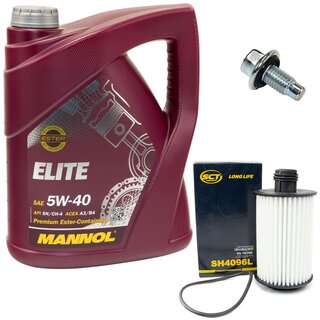 Engine Oil Set 5W40 5 liters + Oilfilter SCT SH 4096 L + Oildrainplug 48881