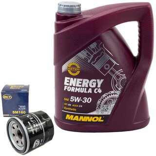 Motor oil set of Engineoil Engine oil MANNOL 5W-30 Energy Formula C4 API SN 5 liters + oil filter SM 160