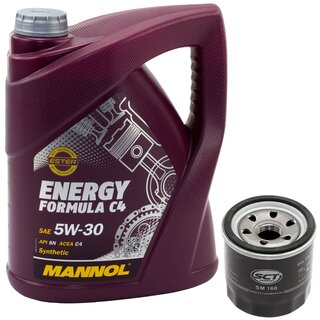 Motor oil set of Engineoil Engine oil MANNOL 5W-30 Energy Formula C4 API SN 5 liters + oil filter SM 160