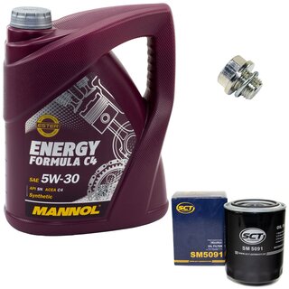 Engine Oil Set 5W30 5 liters + Oilfilter SCT SM 5091 + Oildrainplug 30269