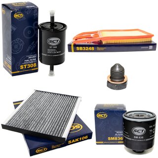Filter set inspection fuelfilter ST 308 + oil filter SM 836 + Oildrainplug 12281 + air filter SB 3248 + cabin air filter SAK 106