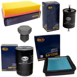 Filter set inspection fuelfilter ST 314 + oil filter SM 107 + Oildrainplug 03272 + air filter SB 206 + cabin air filter SA 1226