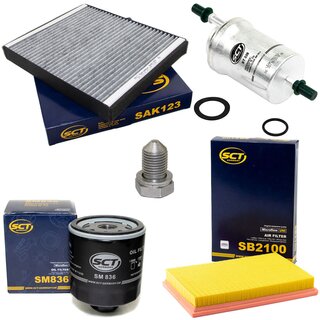 Filter set inspection fuelfilter ST 326 + oil filter SM 836 + Oildrainplug 48871 + air filter SB 2100 + cabin air filter SAK 123