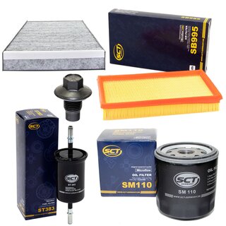 Filter set inspection fuelfilter ST 383 + oil filter SM 110 + Oildrainplug 21096 + air filter SB 995 + cabin air filter SAK 113