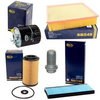 Filter set inspection fuelfilter ST 391 + oil filter SH 425/1 P + Oildrainplug 08277 + air filter SB 549 + cabin air filter SA 1145