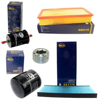 Filter set inspection fuelfilter ST 393 + oil filter SM 113 + Oildrainplug 38179 + air filter SB 219 + cabin air filter SA 1178