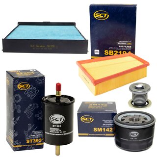 Filter set inspection fuelfilter ST 393 + oil filter SM 142 + Oildrainplug 101250 + air filter SB 2194 + cabin air filter SA 1206