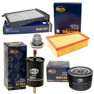 Filter set inspection fuelfilter ST 393 + oil filter SM 142 + Oildrainplug 101250 + air filter SB 2194 + cabin air filter SAK 191