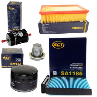 Filter set inspection fuelfilter ST 393 + oil filter SM 142 + Oildrainplug 101250 + air filter SB 2208 + cabin air filter SA 1185