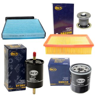 Filter set inspection fuelfilter ST 393 + oil filter SM 832 + Oildrainplug 101250 + air filter SB 2208 + cabin air filter SA 1185