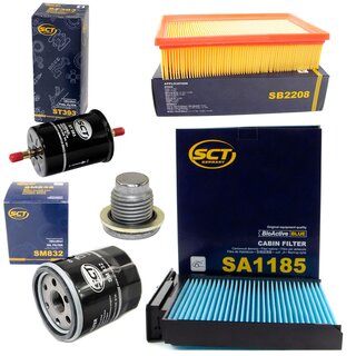 Filter set inspection fuelfilter ST 393 + oil filter SM 832 + Oildrainplug 101250 + air filter SB 2208 + cabin air filter SA 1185