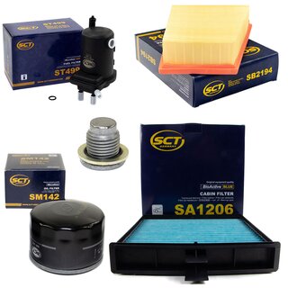 Filter set inspection fuelfilter ST 499 + oil filter SM 142 + Oildrainplug 101250 + air filter SB 2194 + cabin air filter SA 1206