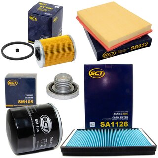 Filter set inspection fuelfilter ST 760 + oil filter SM 105 + Oildrainplug 04572 + air filter SB 632 + cabin air filter SA 1126