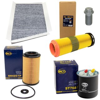 Filter Set Inspektion Kraftstofffilter ST 768 + lfilter SH 425/1 P + lablassschraube 08277 + Luftfilter SB 2142 + Innenraumfilter SAK 158