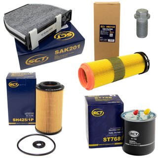 Filter set inspection fuelfilter ST 768 + oil filter SH 425/1 P + Oildrainplug 08277 + air filter SB 2142 + cabin air filter SAK 201