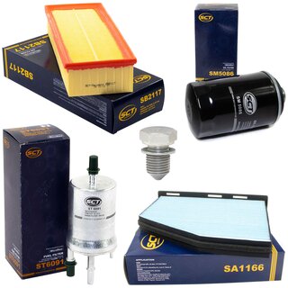 Filter set inspection fuelfilter ST 6091 + oil filter SM 5086 + Oildrainplug 15374 + air filter SB 2117 + cabin air filter SA 1166