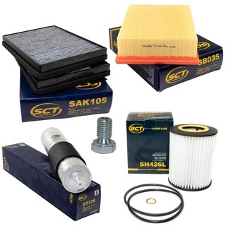 Filter set inspection fuelfilter ST 379 + oil filter SH 426 L + Oildrainplug 48893 + air filter SB 035 + cabin air filter SAK 105