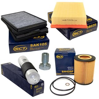 Filter set inspection fuelfilter ST 379 + oil filter SH 426 P + Oildrainplug 48893 + air filter SB 035 + cabin air filter SAK 105