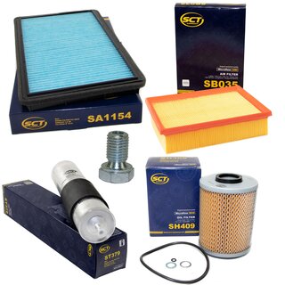 Filter Set Inspektion Kraftstofffilter ST 379 + lfilter SH 409 + lablassschraube 48893 + Luftfilter SB 035 + Innenraumfilter SA 1154
