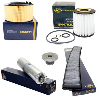 Filter set inspection fuelfilter ST 6508 + oil filter SH 4792 L + Oildrainplug 04572 + air filter SB 2241 + cabin air filter SAK 148
