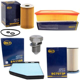 Filter set inspection fuelfilter SC 7073 P + oil filter SH 4049 P + Oildrainplug 48871 + air filter SB 2217 + cabin air filter SA 1166
