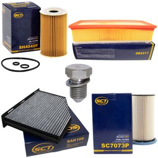 Filter set inspection fuelfilter SC 7073 P + oil filter SH 4049 P + Oildrainplug 48871 + air filter SB 2217 + cabin air filter SAK 166